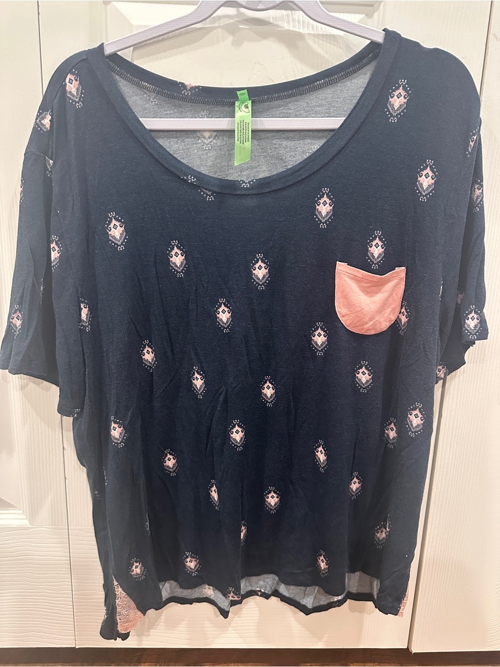 Honeydew Printed Pocket Tee Navy Blue with Pink